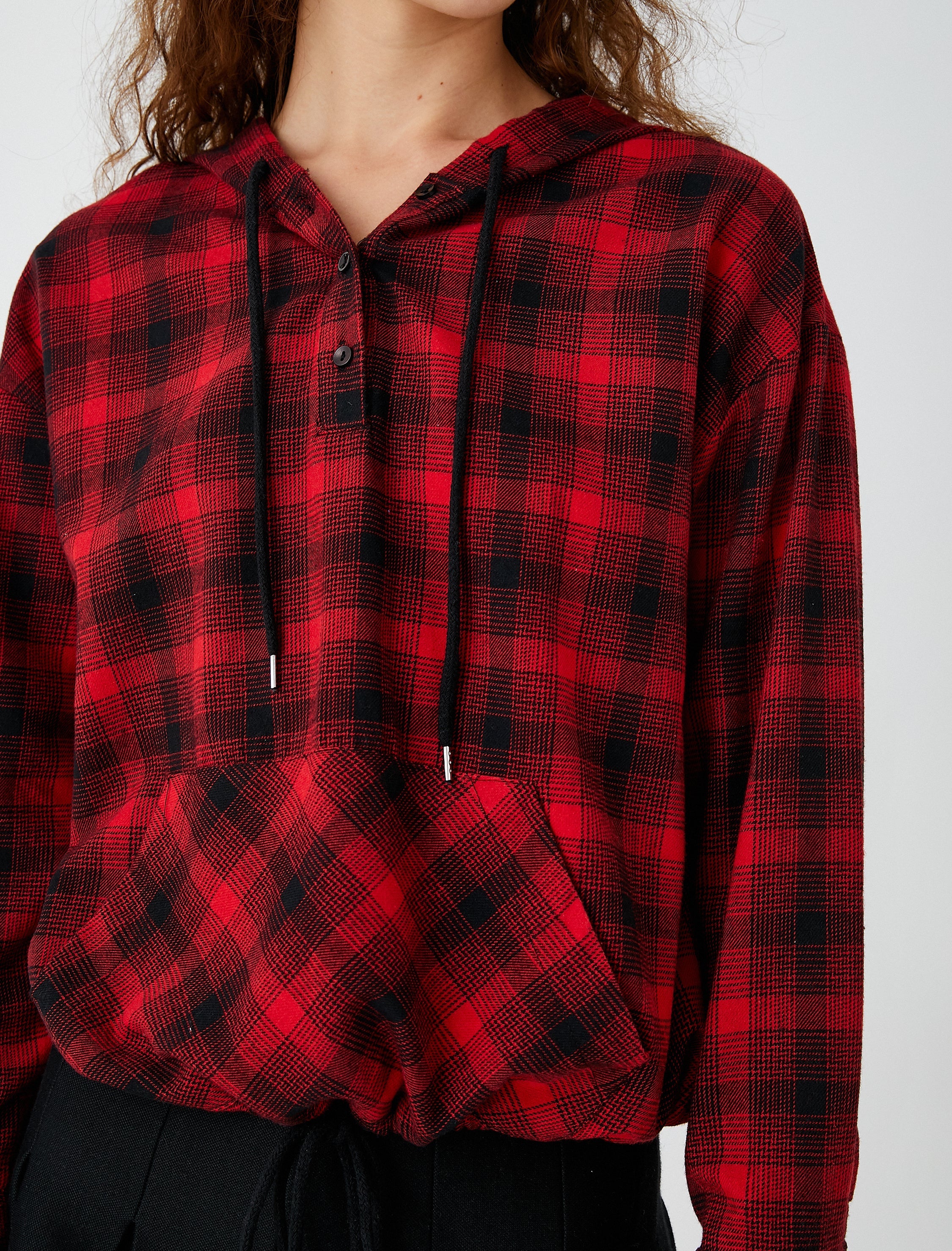 Women's Red Plaid Hooded Flannel Shirt