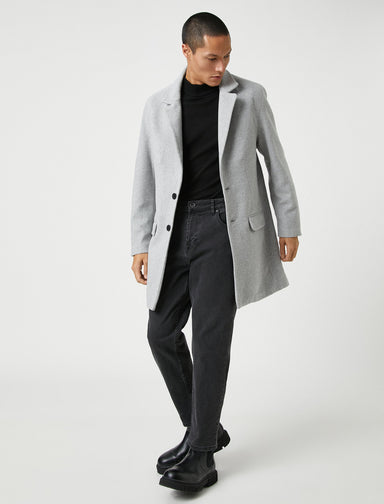 Men's Classic Grey Overcoat with Notch Lapel