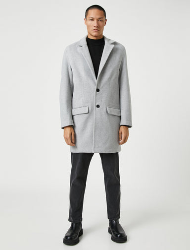 Men's Classic Grey Overcoat with Notch Lapel