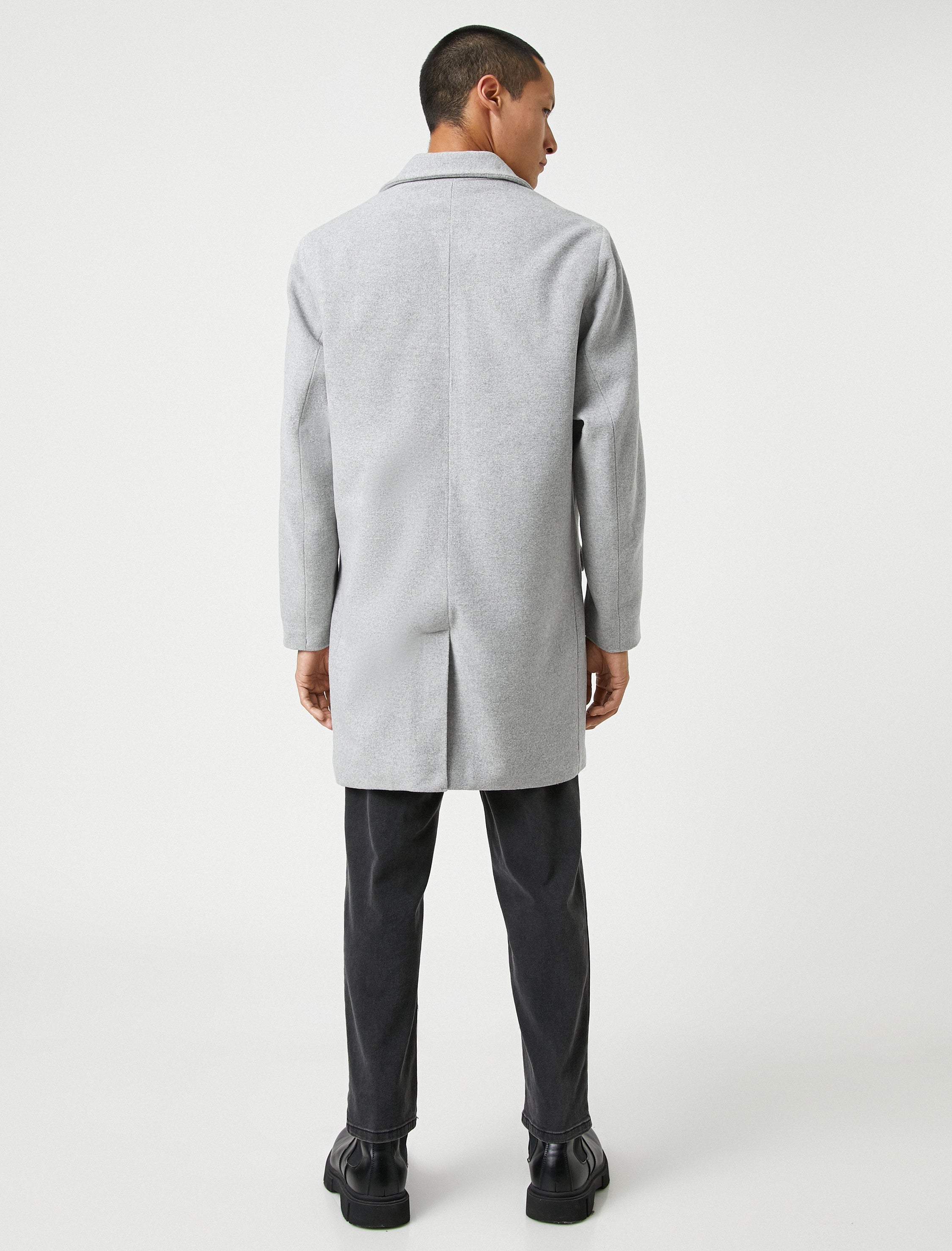 Men's Classic Grey Overcoat with Notch Lapel