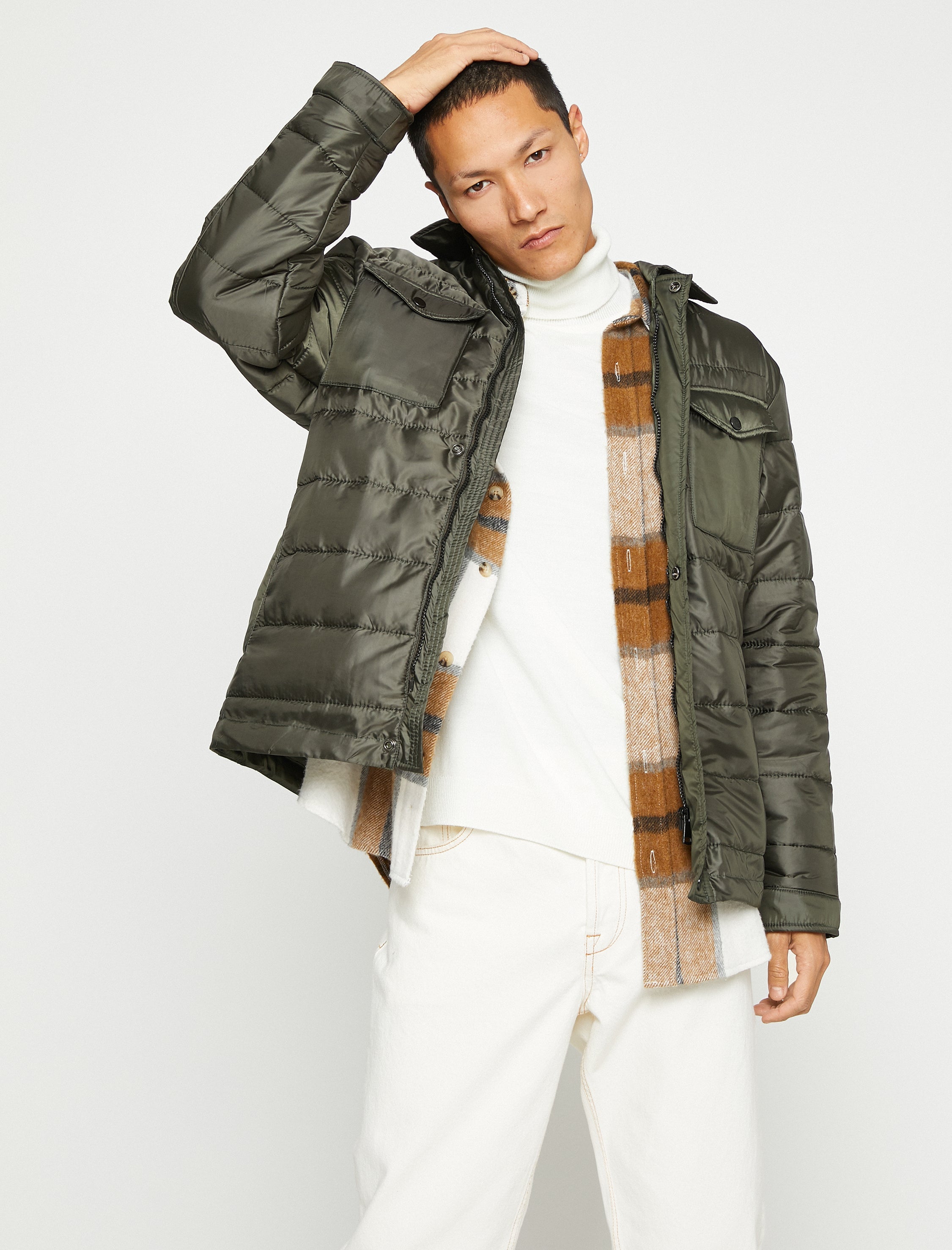 Men's Green Quilted Puffer Jacket with Chest Pockets