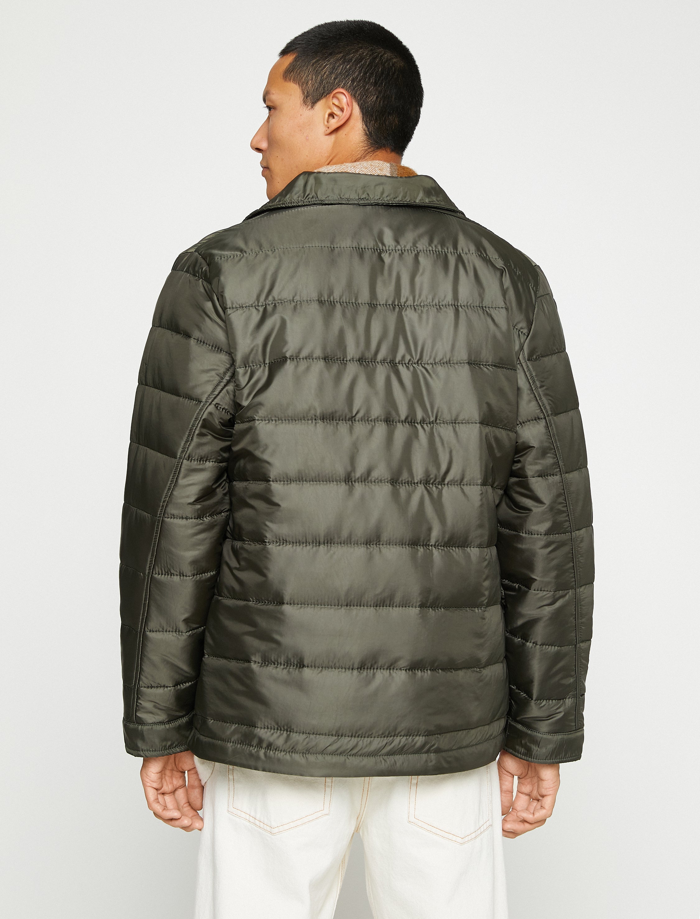 Men's Green Quilted Puffer Jacket with Chest Pockets