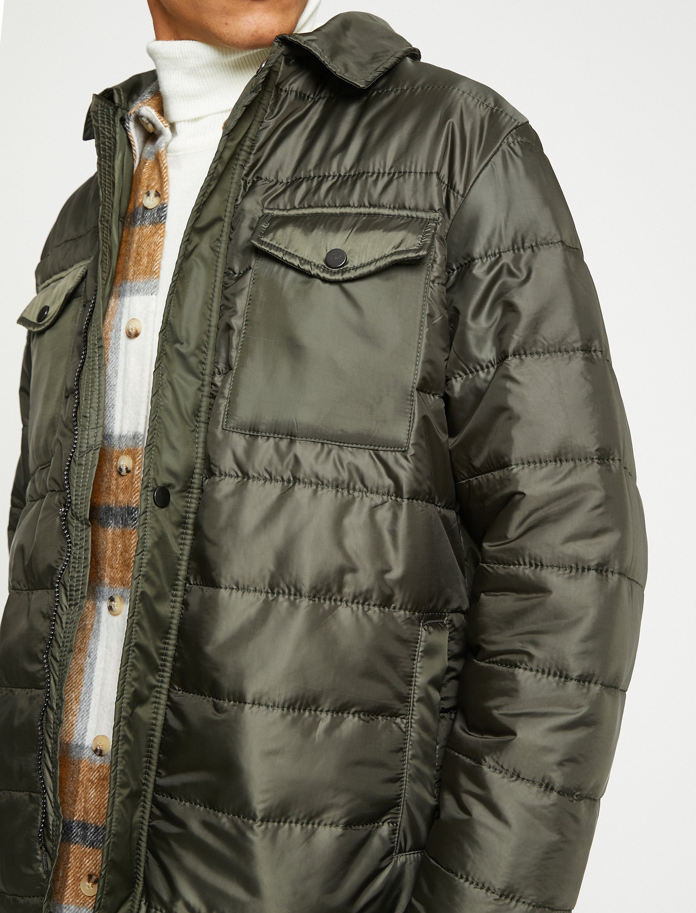 Men's Green Quilted Puffer Jacket with Chest Pockets