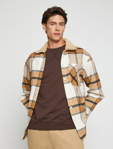 Men's Sherpa Collar Plaid Overshirt Jacket