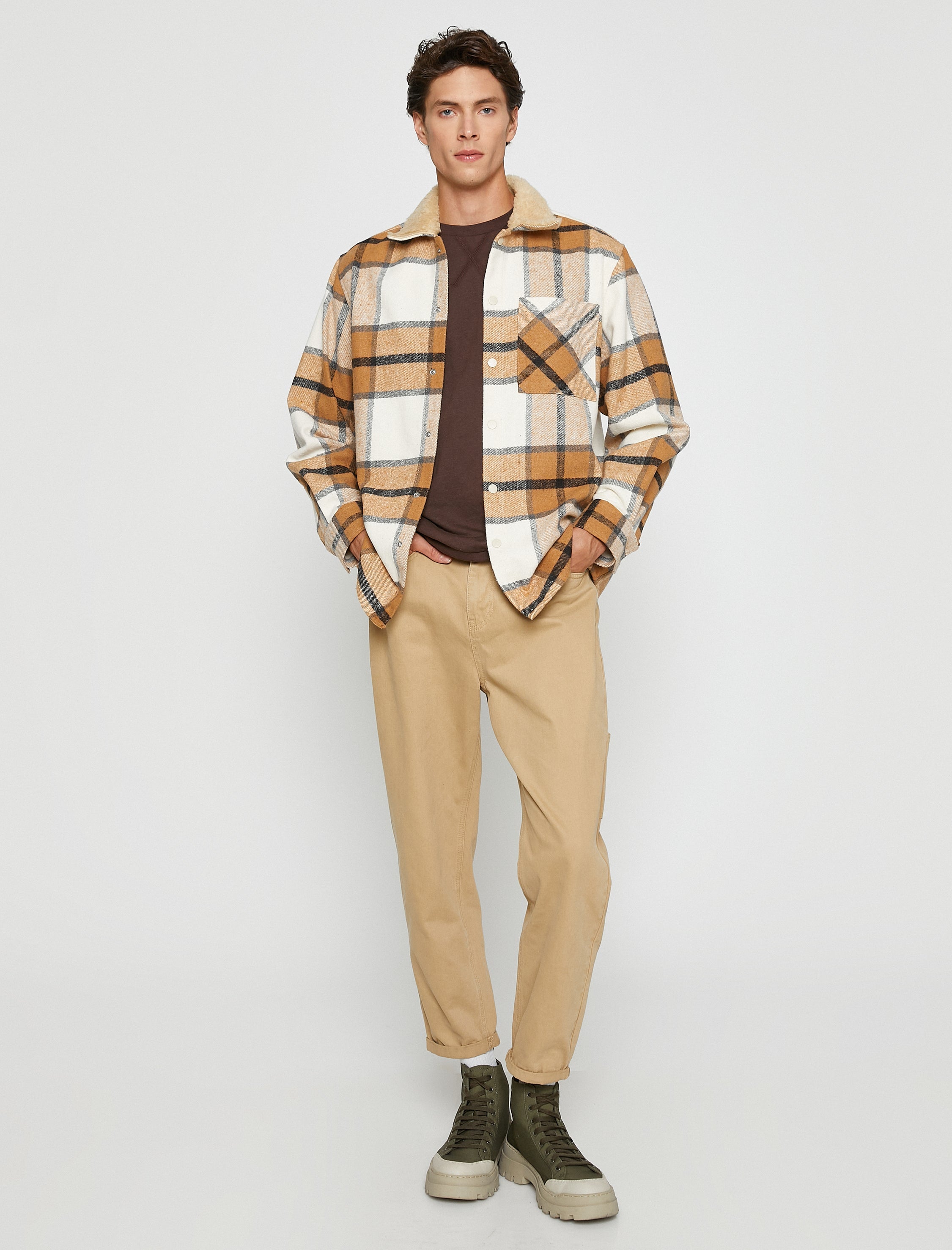 Men's Sherpa Collar Plaid Overshirt Jacket