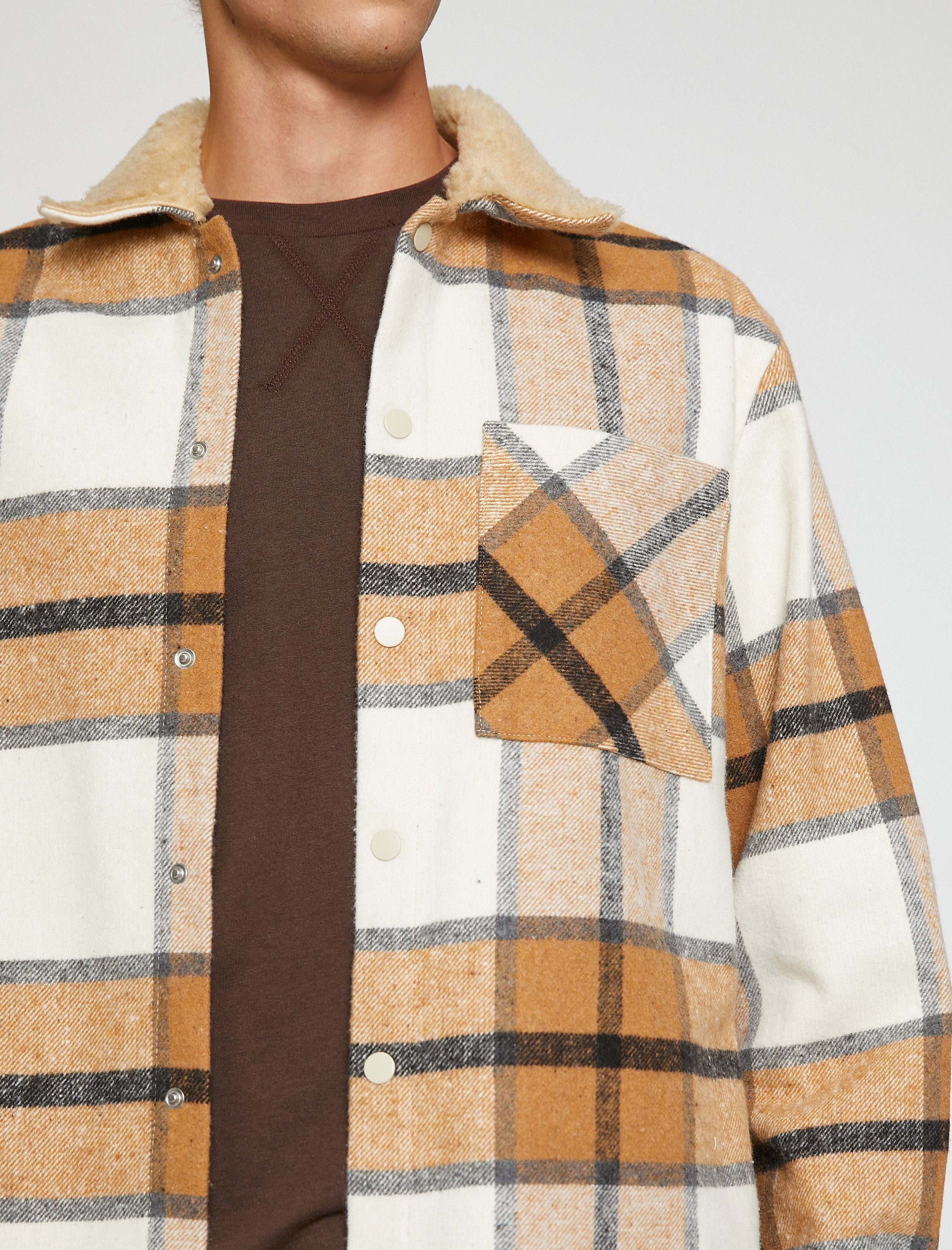 Men's Sherpa Collar Plaid Overshirt Jacket