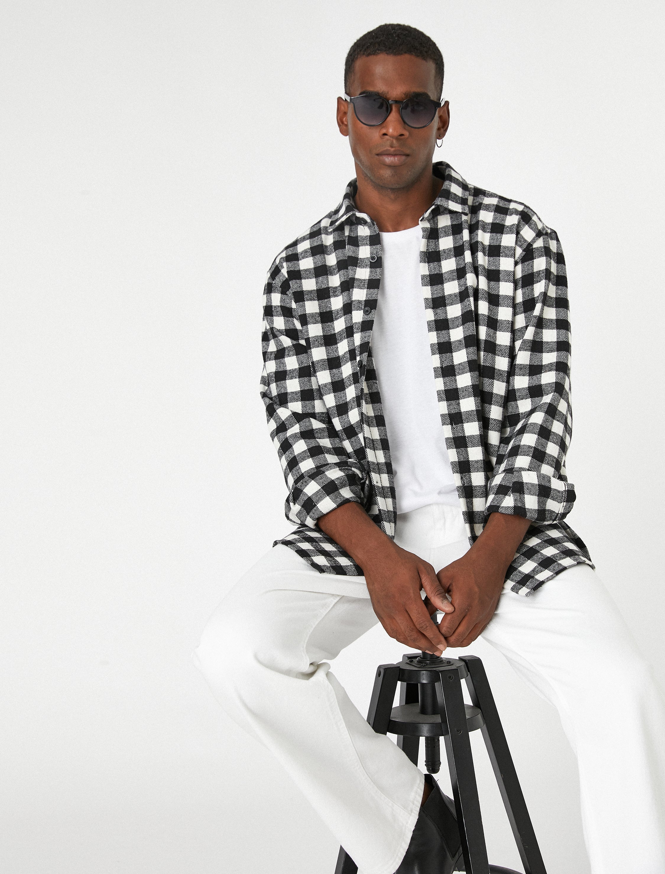 Men's Black Check Long Sleeve Plaid Shirt