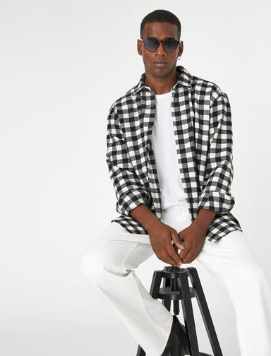 Men's Black Check Long Sleeve Plaid Shirt