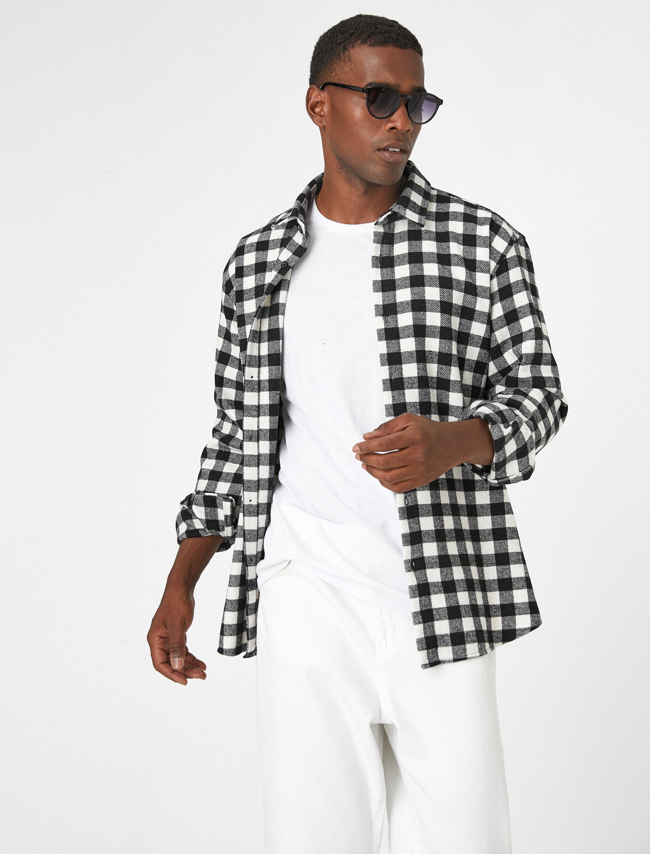 Men's Black Check Long Sleeve Plaid Shirt