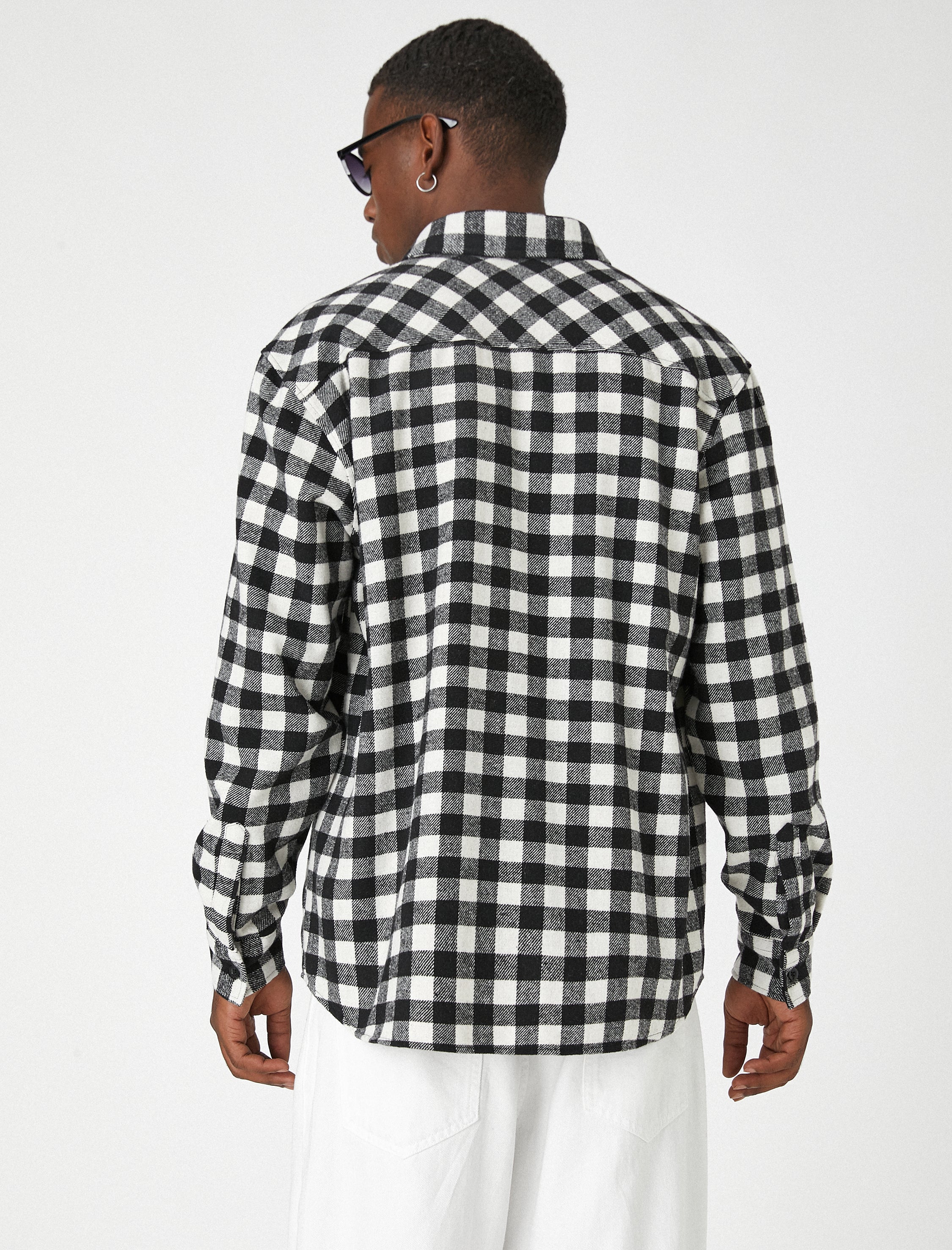 Men's Black Check Long Sleeve Plaid Shirt
