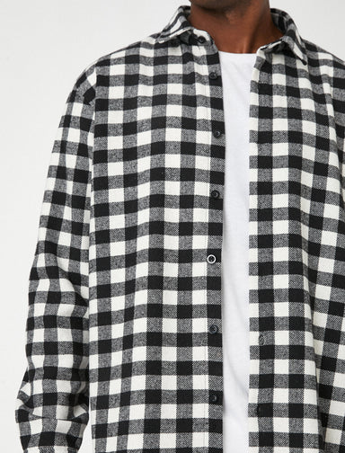 Men's Black Check Long Sleeve Plaid Shirt