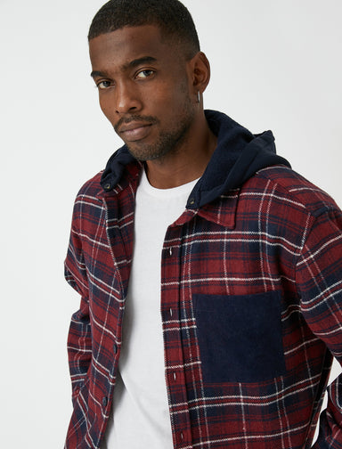 Men's Red Plaid Lumberjack Shirt with Hood and Pocket