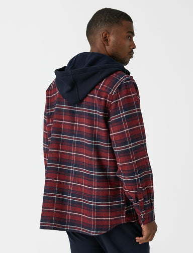 Men's Red Plaid Lumberjack Shirt with Hood and Pocket