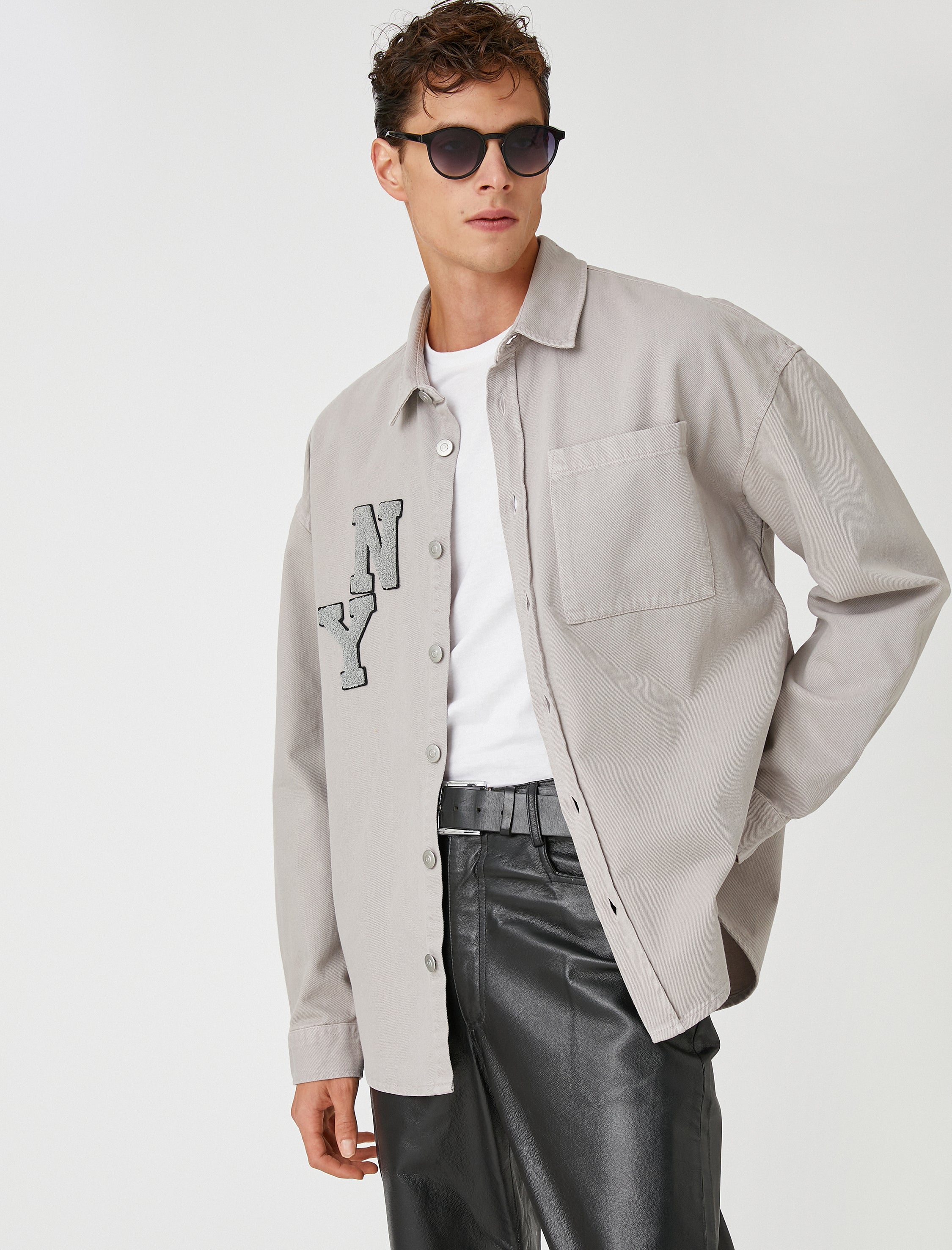 Men's Grey Overshirt Jacket with New York Initials