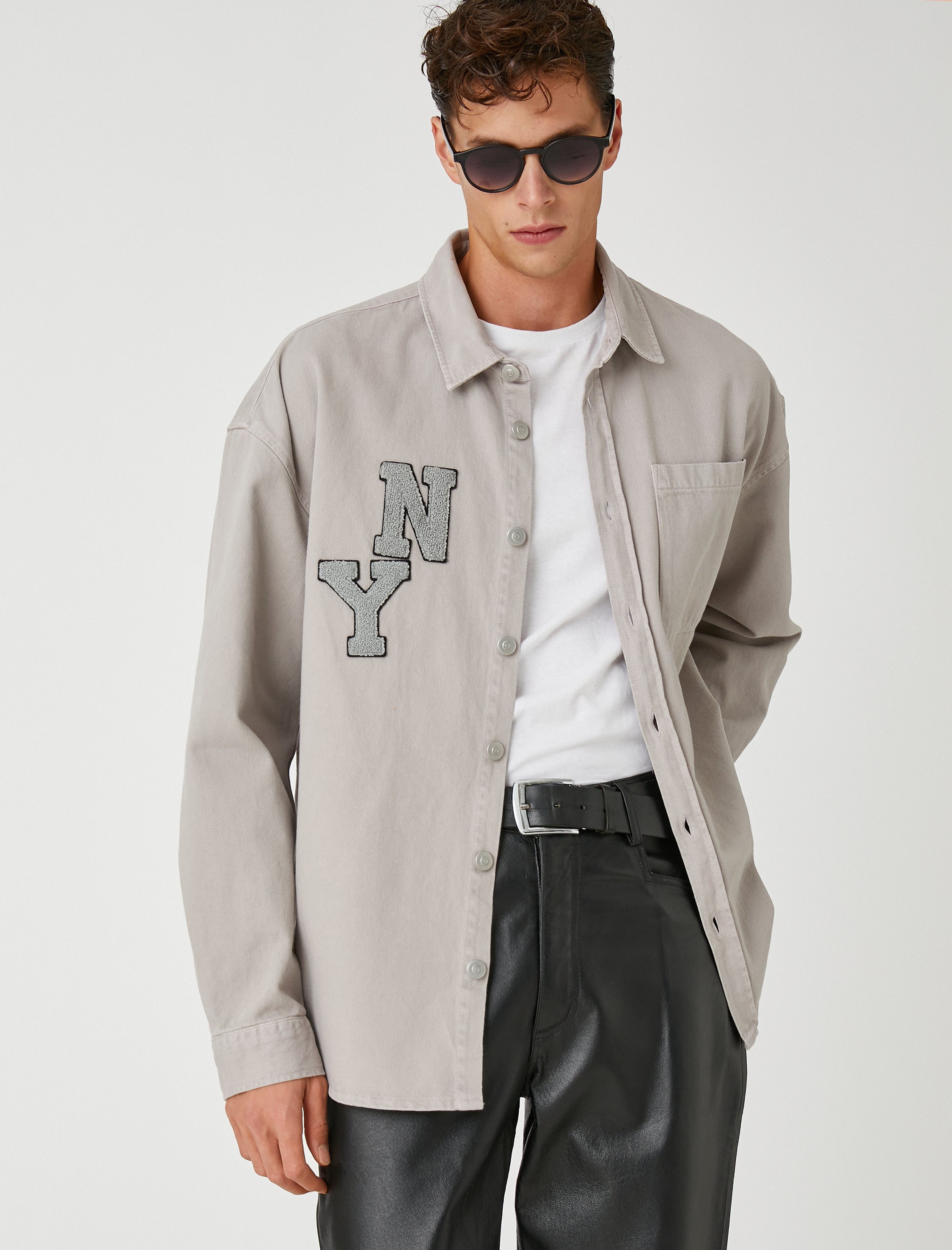 Men's Grey Overshirt Jacket with New York Initials