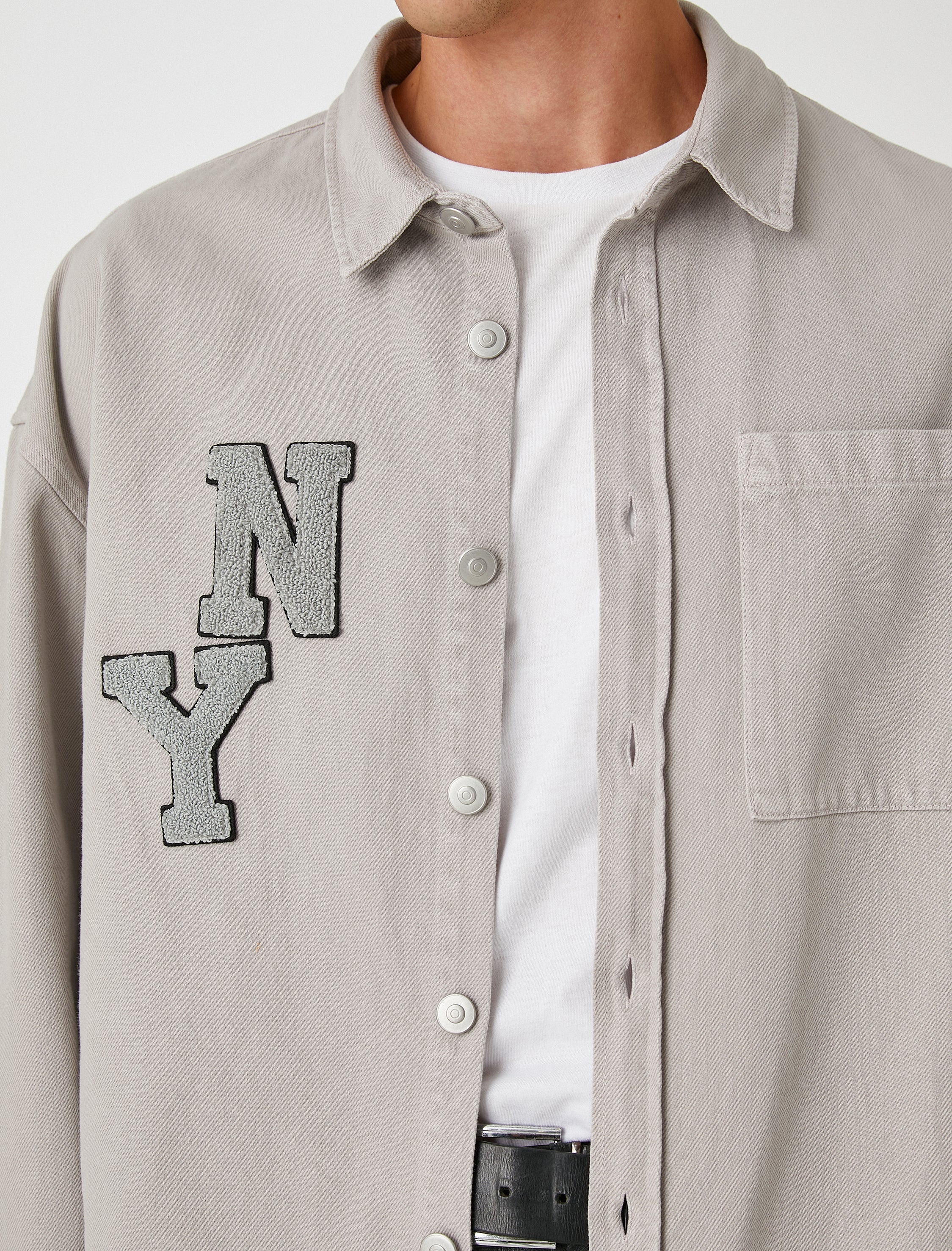 Men's Grey Overshirt Jacket with New York Initials