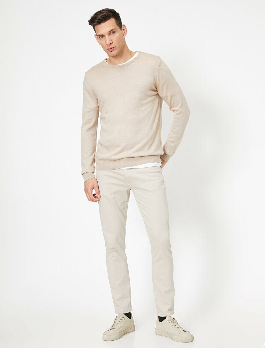 5-Pocket Slim Fit Trouser in Beige - Usolo Outfitters-KOTON