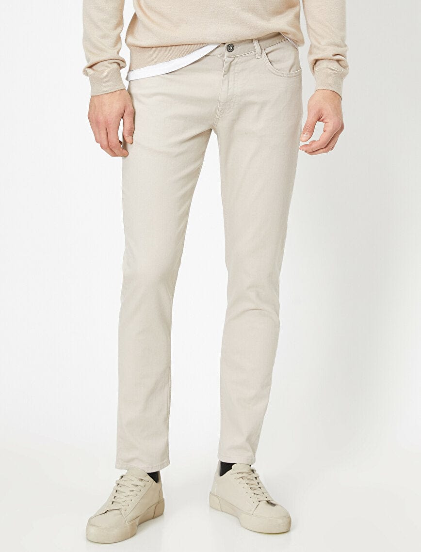 5-Pocket Slim Fit Trouser in Beige - Usolo Outfitters-KOTON