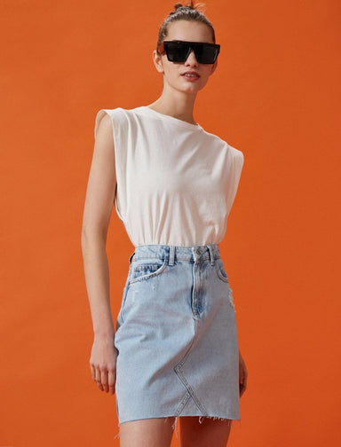 A-line Mini Denim Skirt in Light Indigo - Usolo Outfitters-KOTON
