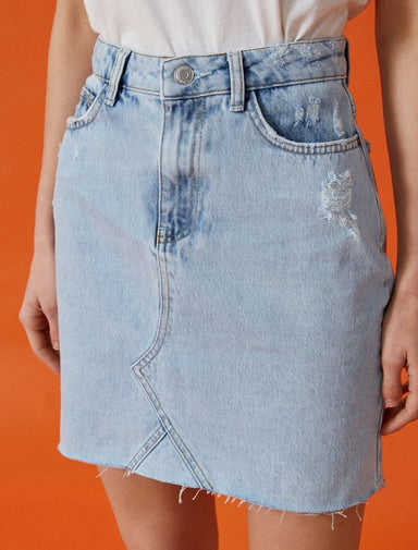 Mini jupe en jean trapèze indigo clair - Usolo Outfitters-KOTON