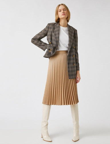 Accordion Pleated Skirt in Beige - Usolo Outfitters-KOTON