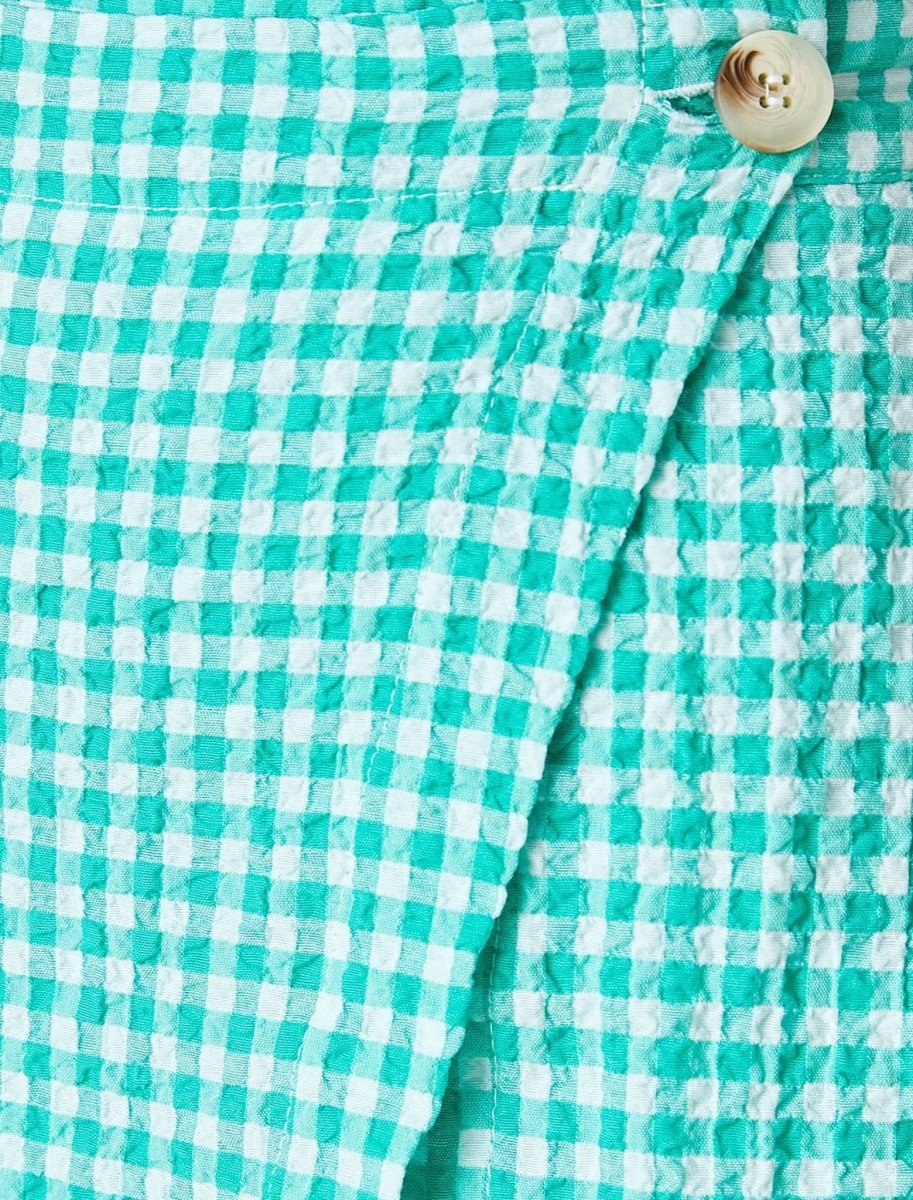 Jupe-short portefeuille asymétrique en vichy vert - Usolo Outfitters-KOTON