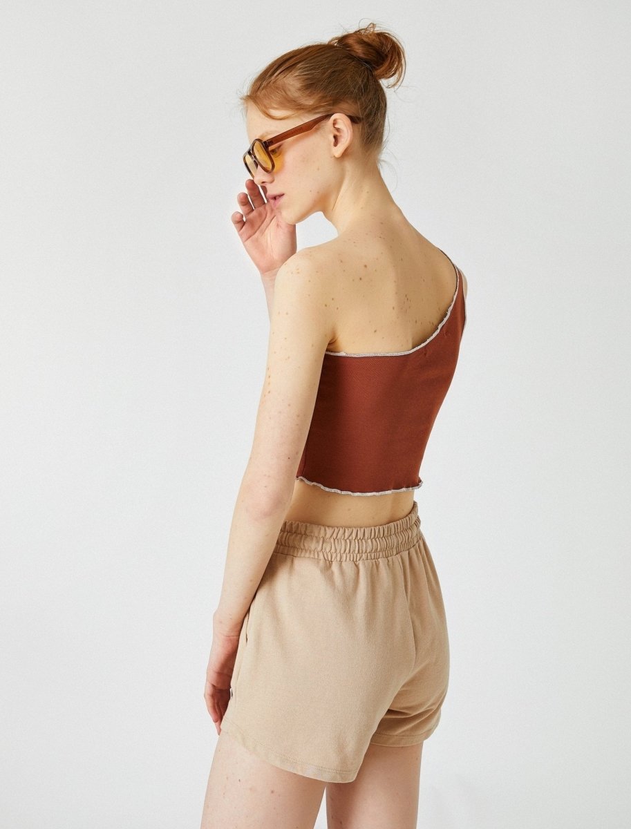 Asymmetrical Exposed Seam Top in Brown - Usolo Outfitters-KOTON