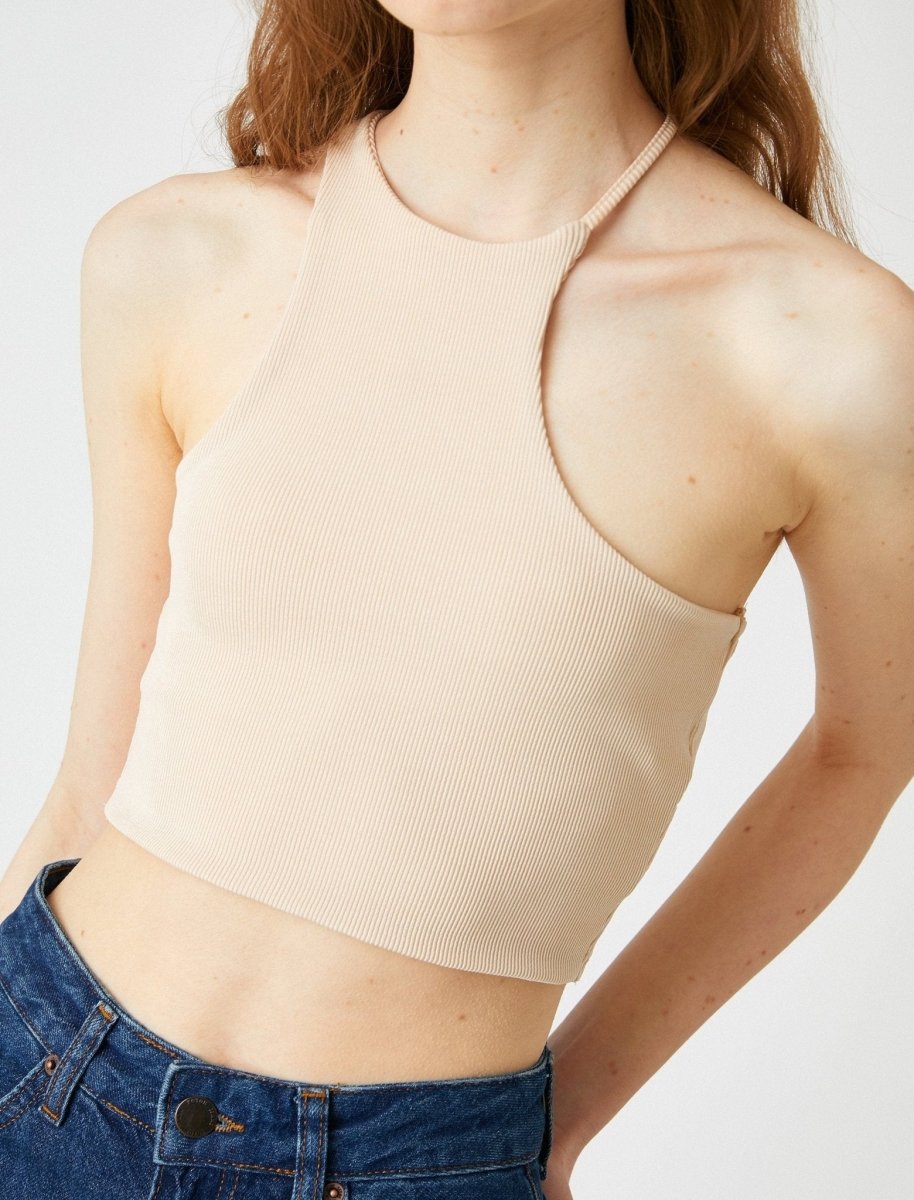 Asymmetrical Halter Crop Cami in Beige - Usolo Outfitters-KOTON