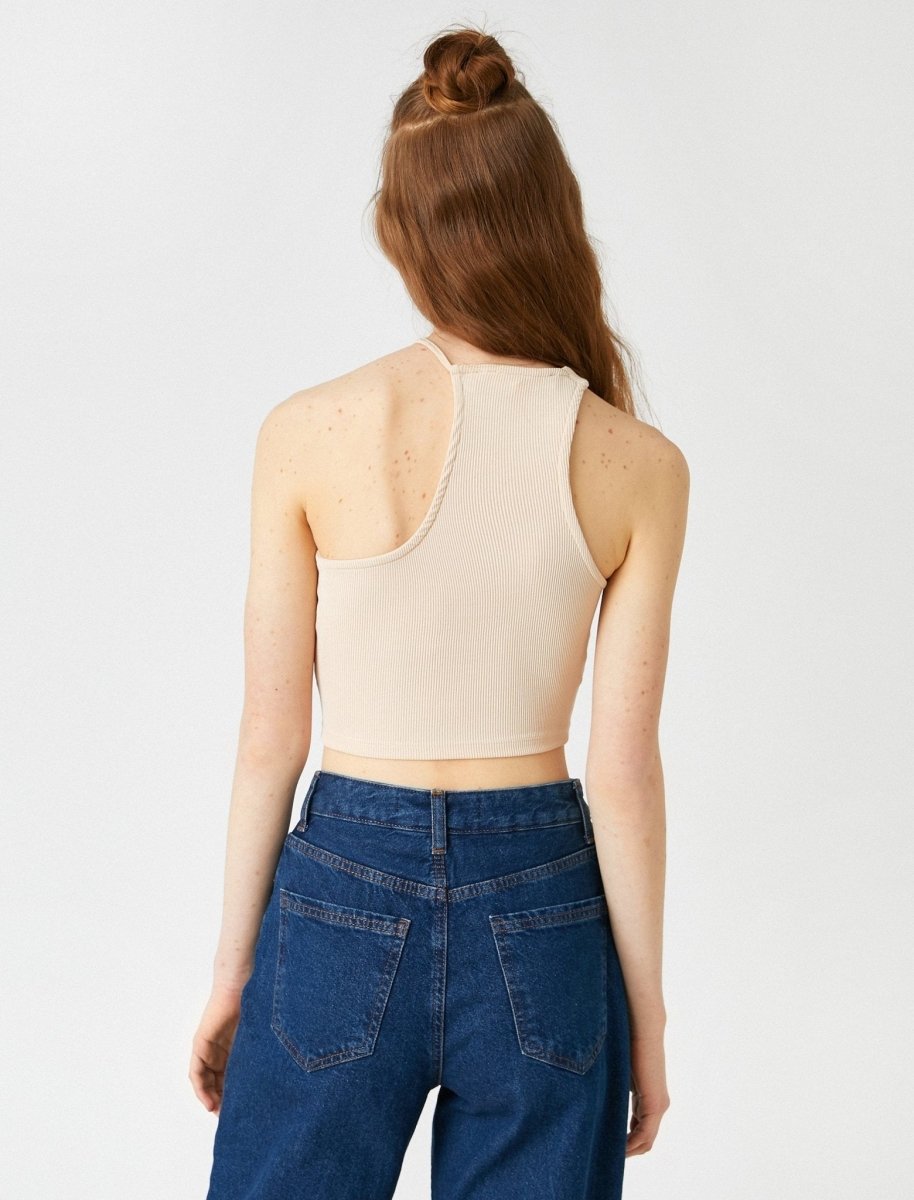 Asymmetrical Halter Crop Cami in Beige - Usolo Outfitters-KOTON