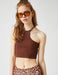 Asymmetrical Halter Crop Cami in Brown - Usolo Outfitters-KOTON