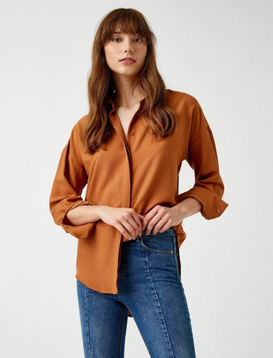 Back Pleated Relaxed Shirt in Brown - Usolo Outfitters-KOTON