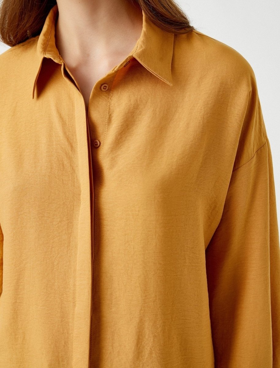 Back Pleated Relaxed Shirt in Mustard - Usolo Outfitters-KOTON
