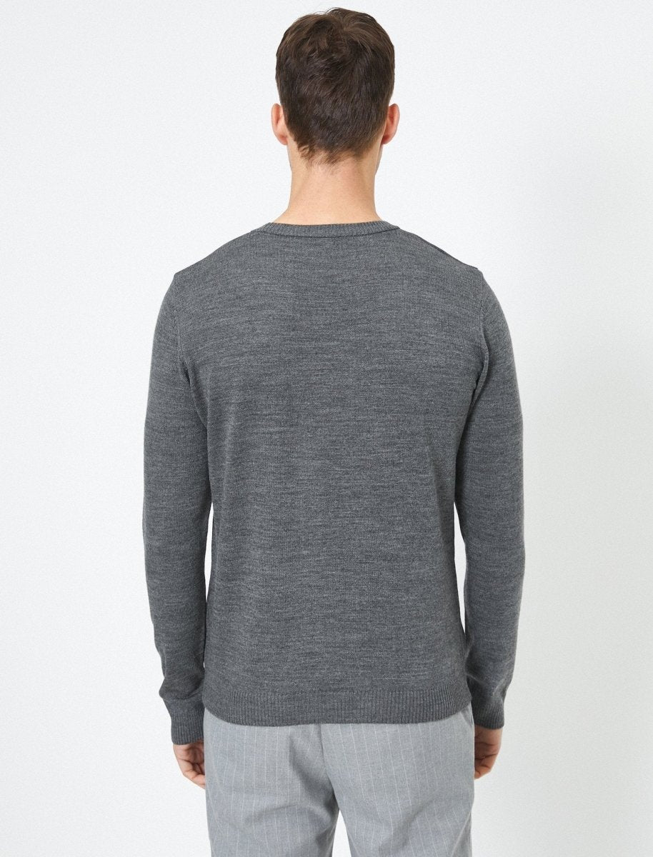 Basic Crew Neck Sweater in Charcoal - Usolo Outfitters-KOTON