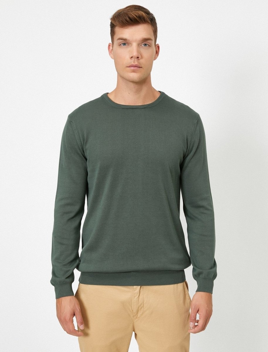 Basic Crew Neck Sweater in Dark Olve - Usolo Outfitters-KOTON