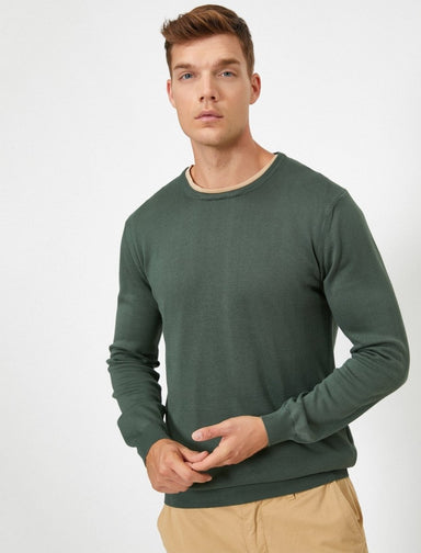 Basic Crew Neck Sweater in Dark Olve - Usolo Outfitters-KOTON