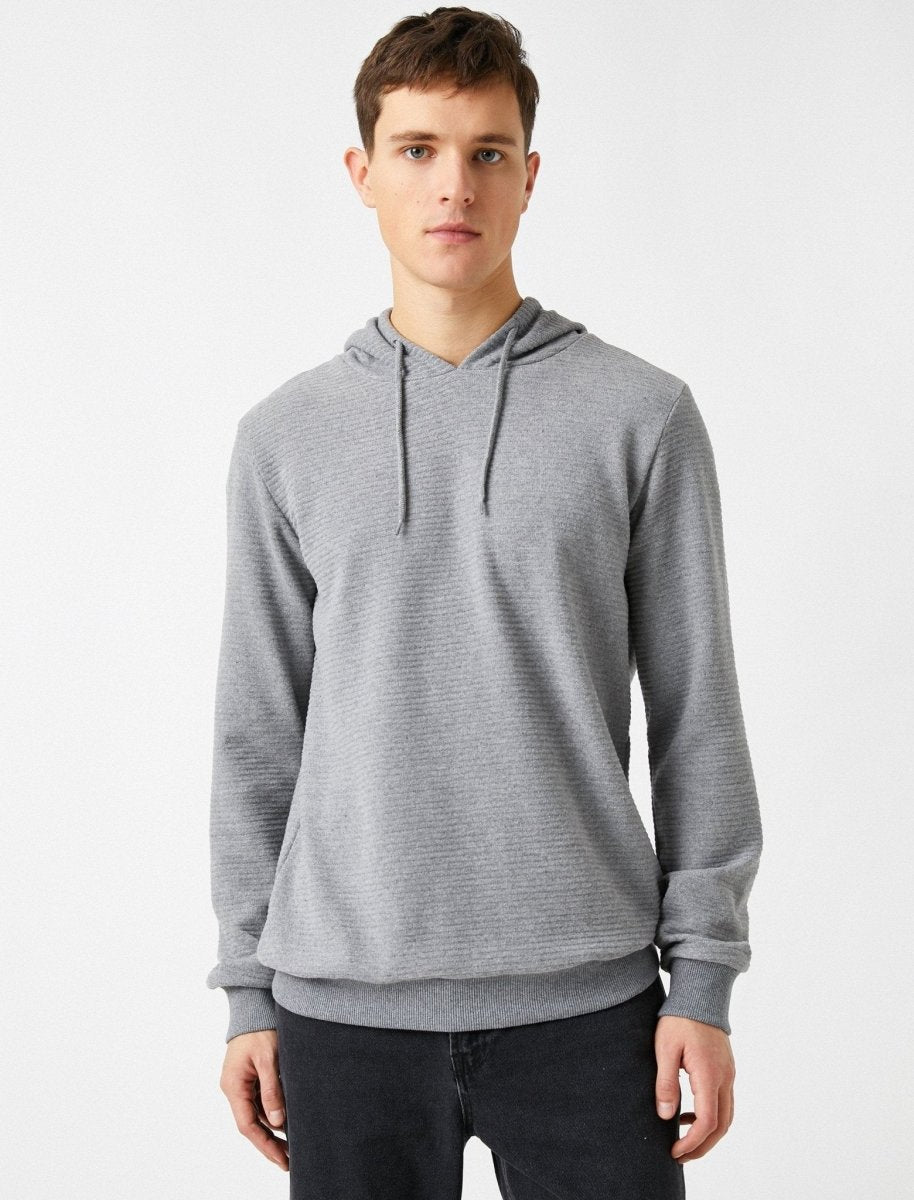 Basic Textured Hoodie in Gray - Usolo Outfitters-KOTON