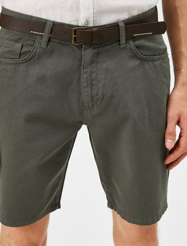Bermudo 9 poches avec ceinture de 5 po en olive - Usolo Outfitters-KOTON