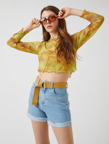 Belted Roll Up Denim Shorts in Light Wash - Usolo Outfitters-KOTON
