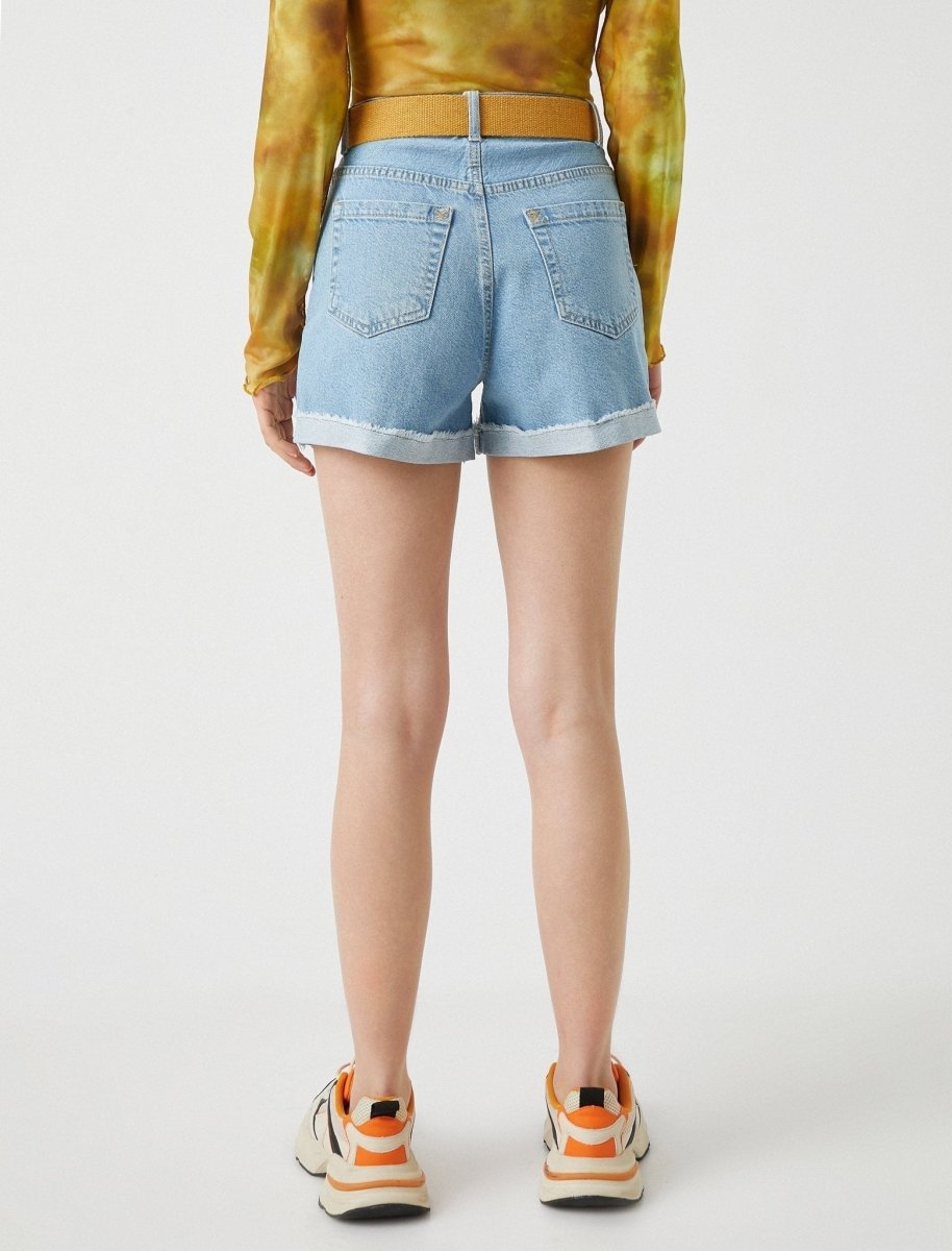 Belted Roll Up Denim Shorts in Light Wash - Usolo Outfitters-KOTON