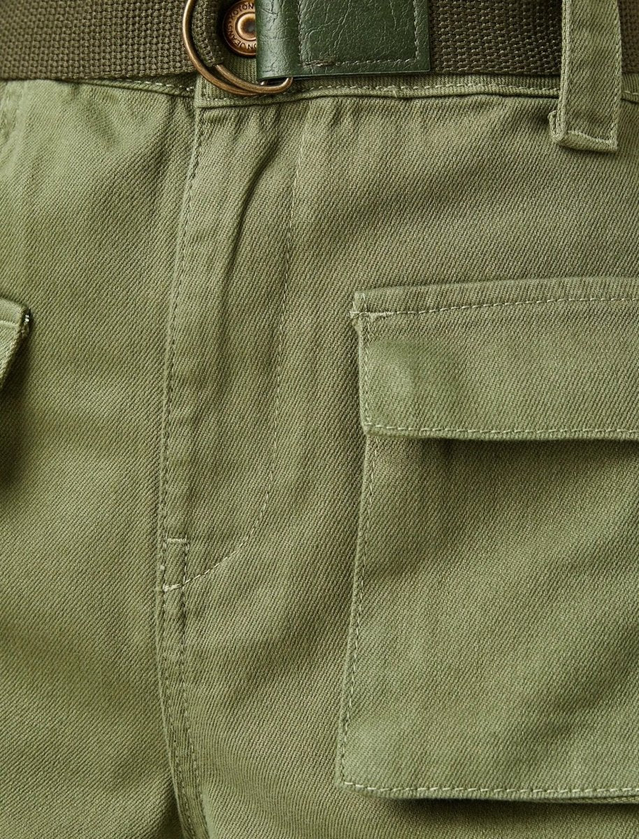 Belted Twill 4" Cargo Shorts in Olive - Usolo Outfitters-KOTON