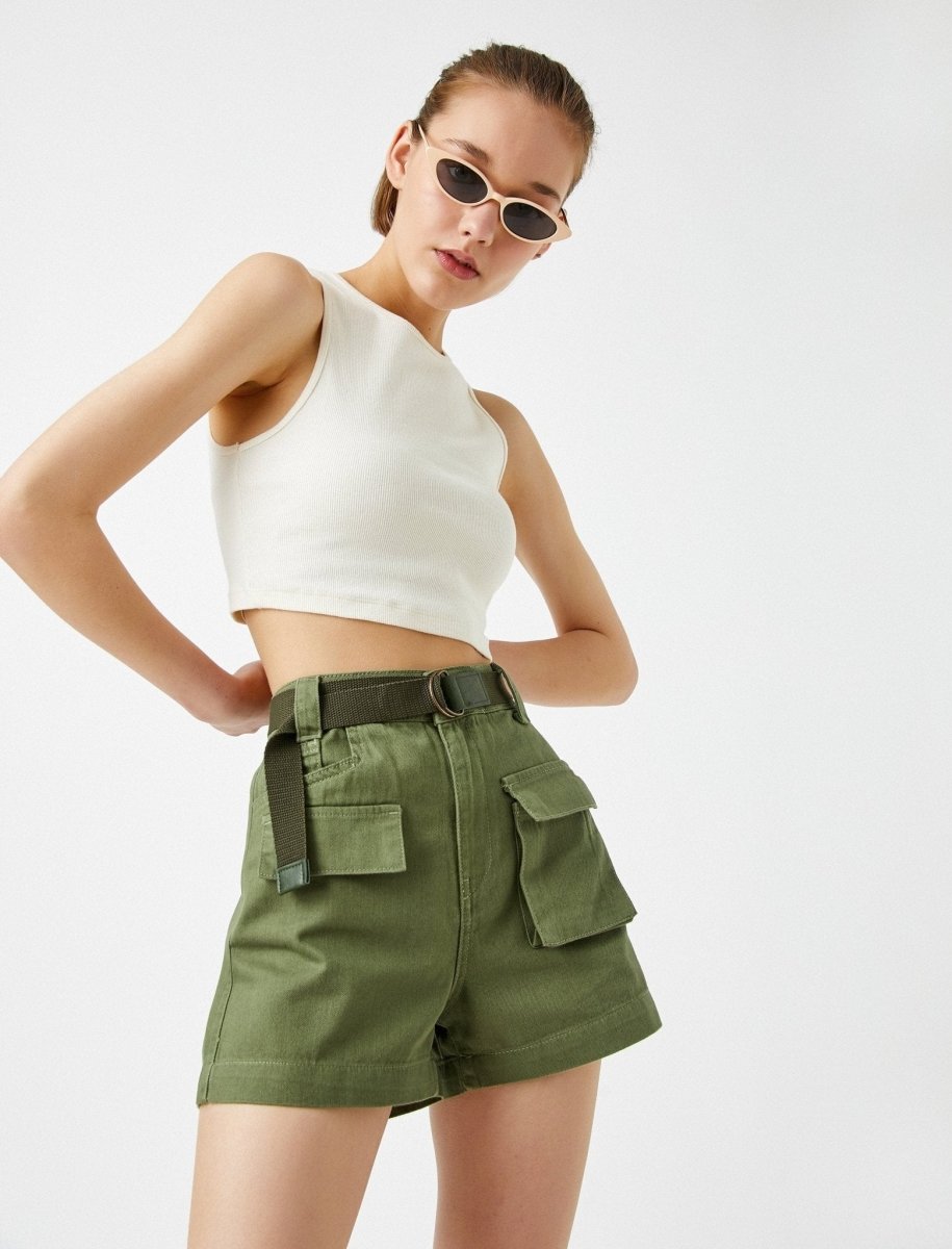 Belted Twill 4" Cargo Shorts in Olive - Usolo Outfitters-KOTON