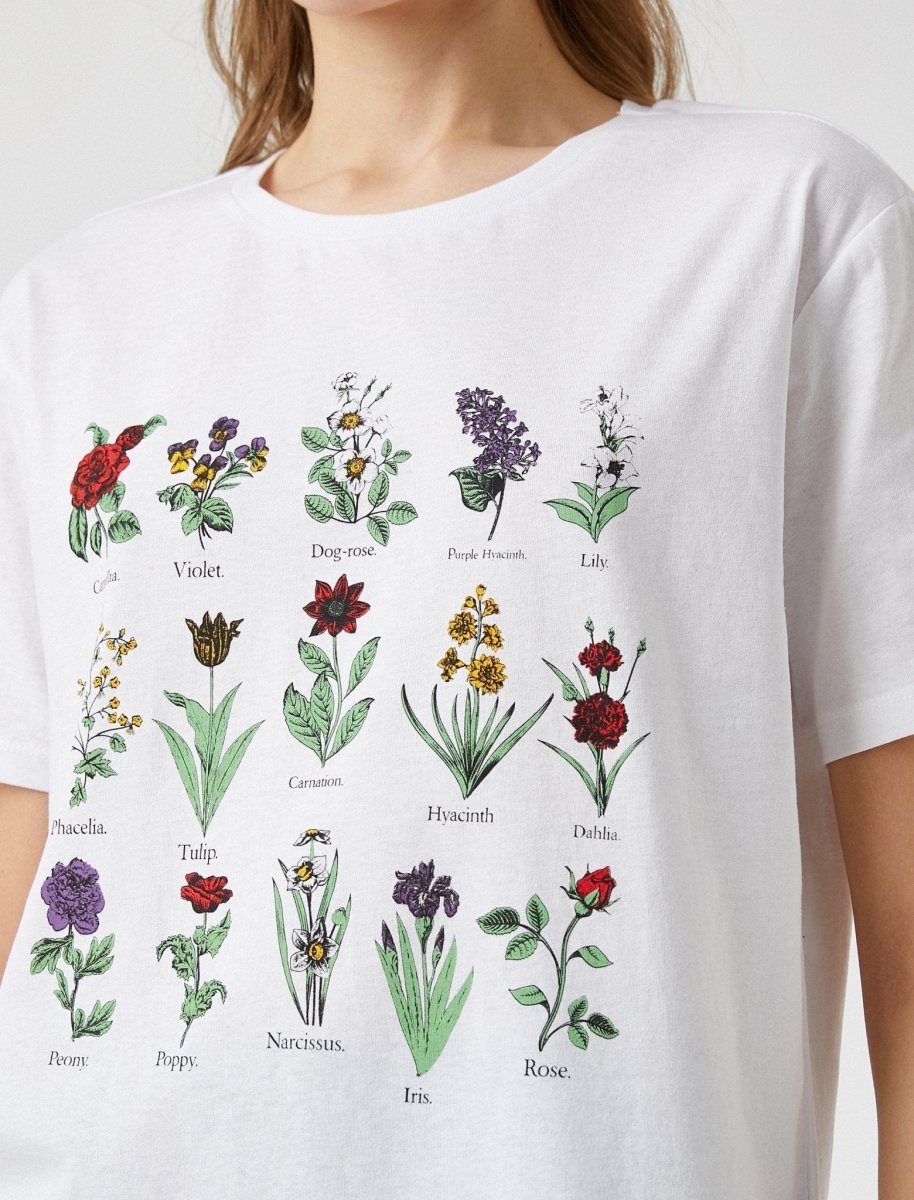 T-shirt graphique botanique en blanc - Usolo Outfitters-KOTON