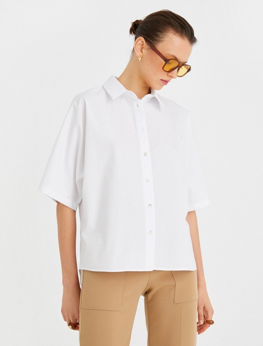 Boxy Button Up Short Sleeve Shirt in White Usolo Outfitters