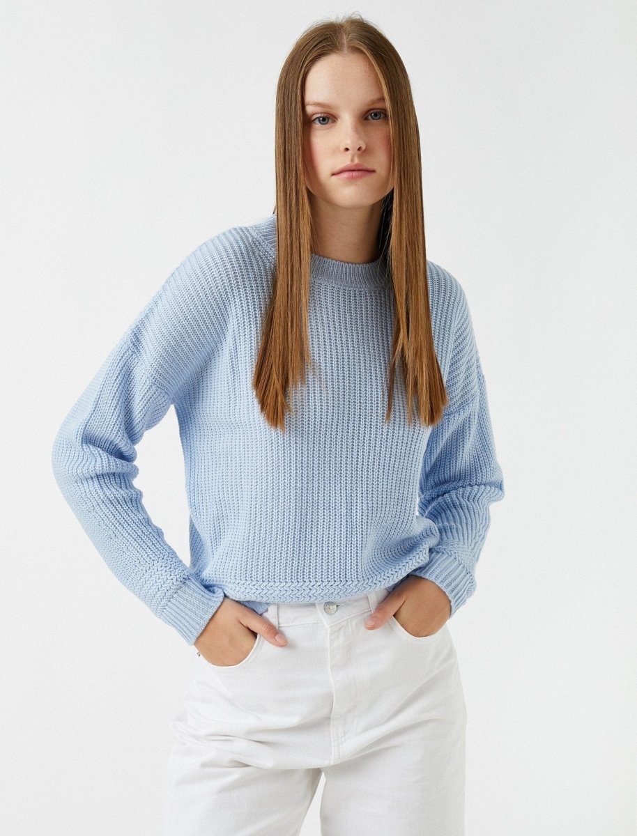 Boxy Crew Neck Sweater in Blue - Usolo Outfitters-KOTON
