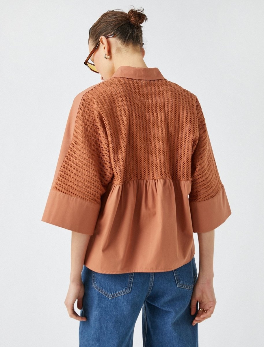 Boxy Crop Bell Sleeve Shirt in Clay - Usolo Outfitters-KOTON