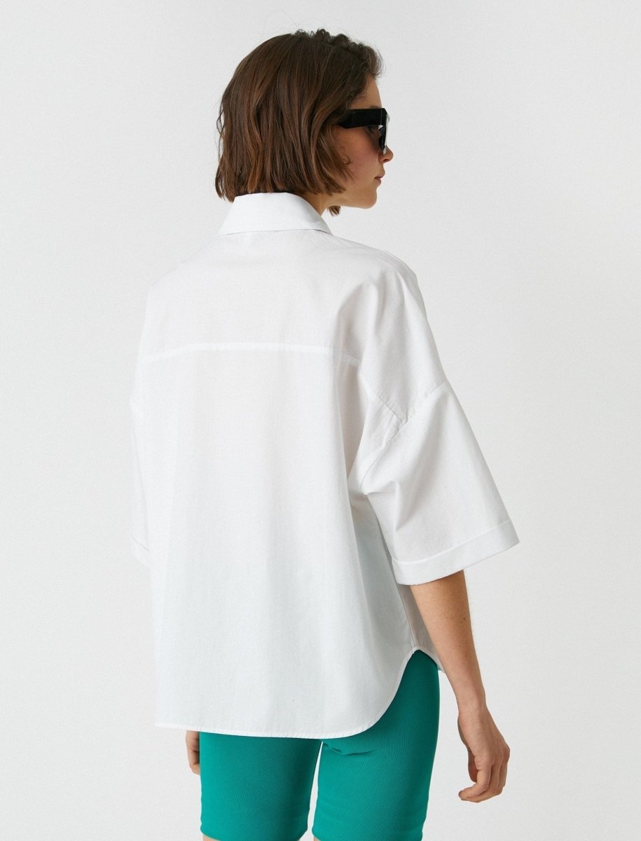 Boxy Crop Button Up Shirt in White - Usolo Outfitters-KOTON