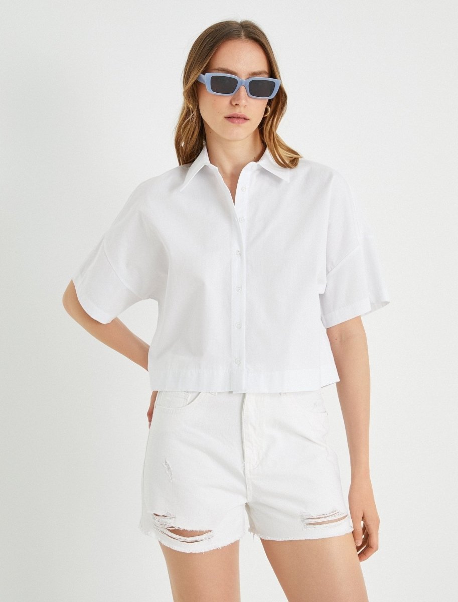 Boxy Poplin Short Sleve Shirt in White - Usolo Outfitters-KOTON