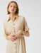 Button Front Belted Shirt Dress in Beige - Usolo Outfitters-KOTON