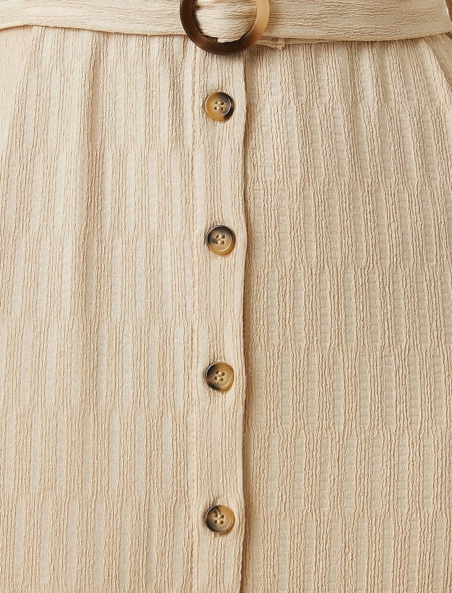 Button Front Belted Shirt Dress in Beige - Usolo Outfitters Button Front Belted Shirt Dress in Beige - Usolo Outfitters