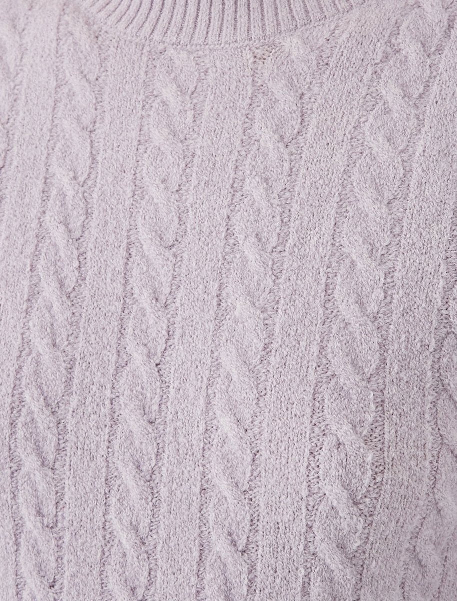 Pull à col rond en tricot torsadé lilas - Usolo Outfitters-KOTON